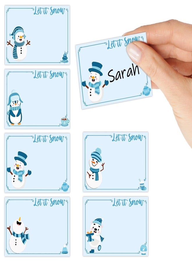 وولاين مجموعة ملصقات أسماء عيد الميلاد من والين، 120 قطعة، ملصقات رجل ثلج أزرق شتوي ذاتية اللصق، ملصقات أسماء فارغة للمنزل والفصل الدراسي والمكتب - Image 1